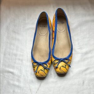 Stuart Weitzman Yellow Flats with Blue Trim